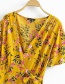 Fashion Yellow V-neck Lace Dress With Cotton Print