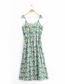 Fashion Blue V-neck Dress With Floral Print