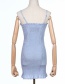 Fashion Blue Elastic Lace Camisole Dress