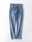 Fashion Blue Washed High-rise Irregular Jeans