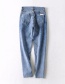 Fashion Navy Washed High-stretch Double-button Cropped Jeans