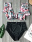 Fashion Coconut Toucan + Black Underpants Printed Bandage Lotus Leaf Lace High Waist Split Swimsuit