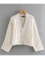 Fashion Creamy-white Eight-knit V-neck Short Sweater Coat
