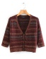 Fashion Red Wine Knit Cardigan With Faux Stone Button