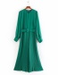 Fashion Green Pleated Belted Round Neck Jumpsuit