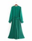 Fashion Green Pleated Belted Round Neck Jumpsuit