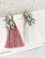 Fashion Leather Pink Alloy Rhinestone Water Drop Long Tassel Stud Earrings