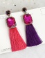 Fashion Purple Alloy Rhinestone Square Long Fringe Stud Earrings