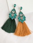 Fashion Ginger + Green Alloy Rhinestone Hollow Water Drop Long Tassel Stud Earrings