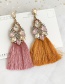 Fashion Ginger + Light Pink Alloy Rhinestone Hollow Water Drop Long Tassel Stud Earrings