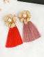 Fashion Leather Pink Alloy Pearl Flower Long Fringe Stud Earrings