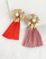 Fashion Red Alloy Pearl Flower Long Fringe Stud Earrings