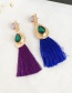 Fashion Purple Alloy Rhinestone Water Drop Long Tassel Stud Earrings