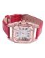 Fashion Pink Leather Watch With Square Diamonds