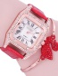 Fashion Pink Leather Watch With Square Diamonds