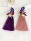 Fashion Leather Pink + Purple Alloy Rhinestone Drop Fringe Stud Earrings