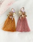 Fashion Leather Pink Alloy Rhinestone Drop Fringe Stud Earrings