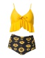 Fashion Yellow High Waist Printed Split Split Swimsuit