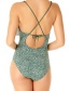 Fashion Green Ruffled Printed One-piece Swimsuit