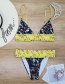 Fashion Yellow + Navy Printed Pleated Split Swimsuit