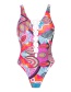Fashion Color Printed Deep V-neck One-piece Swimsuit