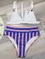 Fashion White + Color Stripes High-waist Striped Printed Split Swimsuit