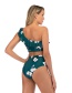 Fashion Green One Shoulder Frill Print High Waist Split Swimsuit
