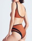 Fashion Coffee Color High Waist Contrast Stitching Split Swimsuit