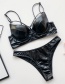Fashion Black Hard Pack Cutout Bright Leather Split Swimsuit