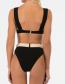 Fashion Black Pit Striped Hard Pack High Waist Belt Split Swimsuit