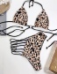 Fashion Leopard Print Hollow Cross Bandage Split Swimsuit