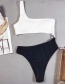 Fashion Black + White One-shoulder Contrast Stitching One-piece Swimsuit