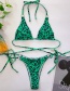 Fashion Fluorescent Green Printed Stitching Halter Split Swimsuit