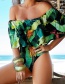 Fashion Dead Leaf Print Floral Word Shoulder Ruffled One-piece Swimsuit