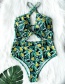 Fashion Green Leaves + Parrot Printed Ruffled One-piece Swimsuit