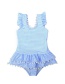 Fashion Blue Striped Skirt Fungus One-piece Swimsuit