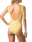 Fashion Yellow Backless Striped Checkered One Piece Swimsuit
