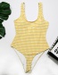 Fashion Yellow Backless Striped Checkered One Piece Swimsuit