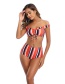 Fashion Color High-waist Striped Off-shoulder Split Swimsuit
