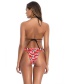 Fashion Red Fruit Print Wave Split Swimsuit
