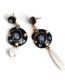 Fashion Black Asymmetrical Natural Pearl Earrings With Diamonds