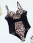 Fashion Black Leopard Print Mesh Paneled One Piece Swimsuit