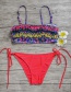 Fashion Blue Flower + Rose Pink Pants Pleated Tube Top Lace Up Swimsuit