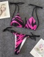 Fashion Pink Flame Print Lace Up Split Swimsuit