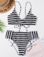 Fashion Black Bars Striped Diamond Print Split Swimsuit