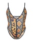 Fashion Snake Pattern V-neck Printed Zip One-piece Swimsuit