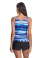 Fashion Color Bar Flat-corner Striped Printed Split Swimsuit