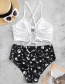 Fashion White + Black Rope Print Split Swimsuit