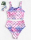 Fashion Purple High Waist Gradient Fish Scale Print Split Swimsuit
