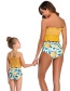 Fashion Yellow Halter Drawstring Stitching Pleated One-piece Swimsuit Adult